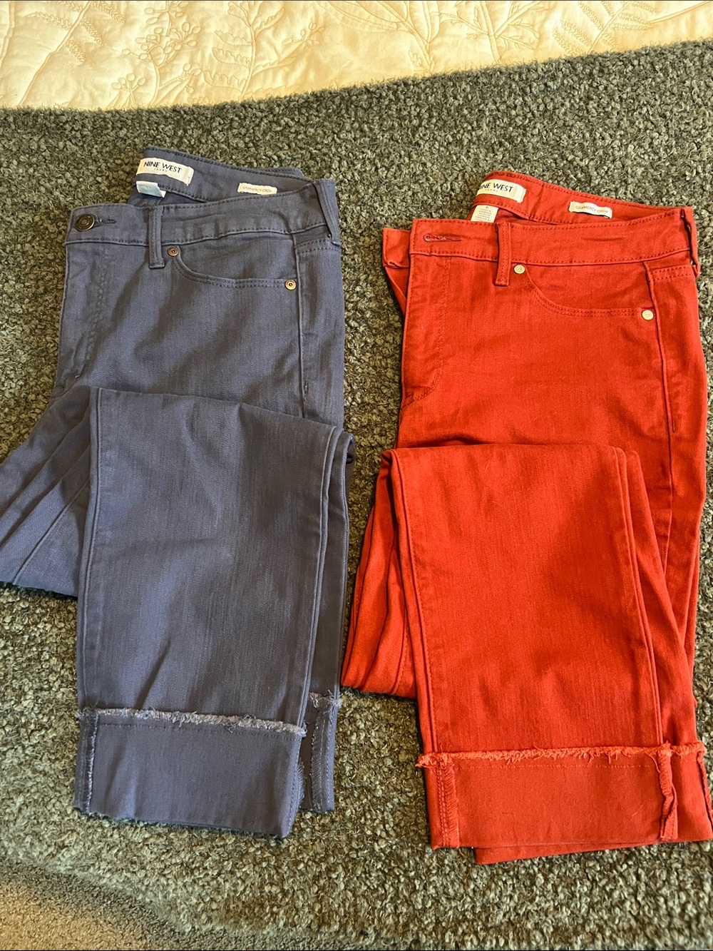 Nine West Rust and Navy Frayed Hem Ankle Jeans Duo